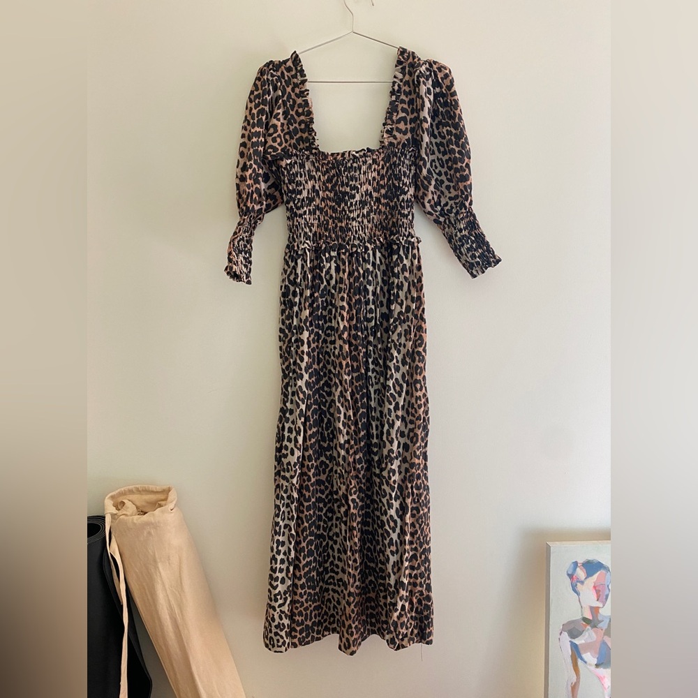 Ganni leopard silk cotton dress